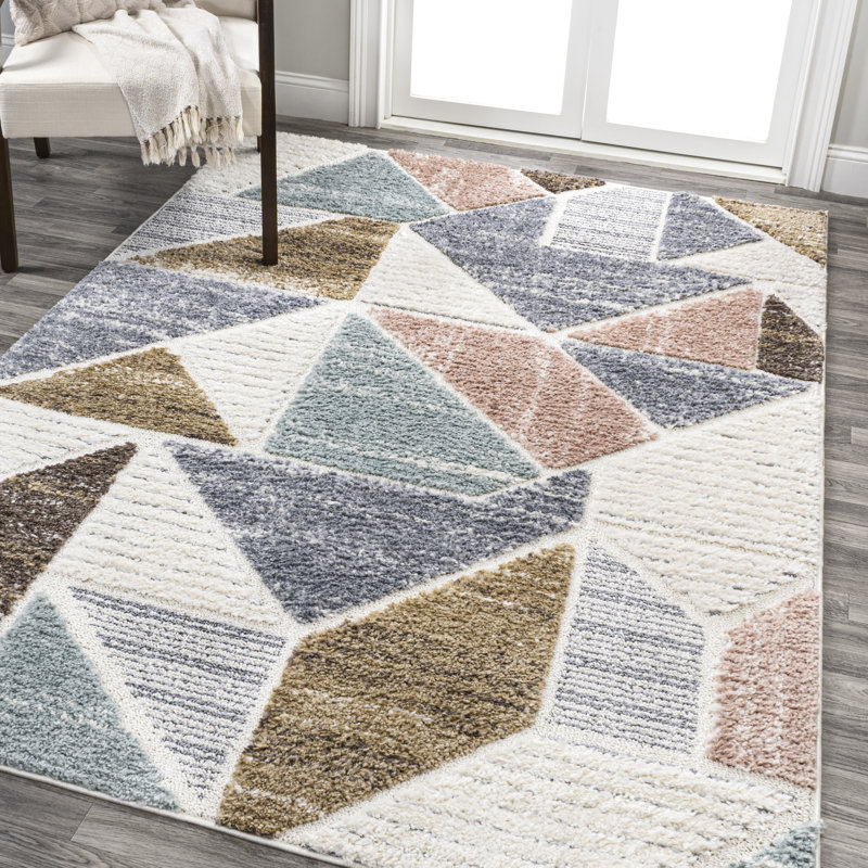 Joncarlos Geometric Scandi Colorblock Carved High-Low Multi Rug, Rectangle 3'11" x 6'