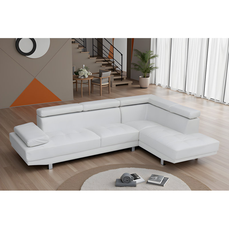 Rodez Faux Leather Sectional, White Faux Leather