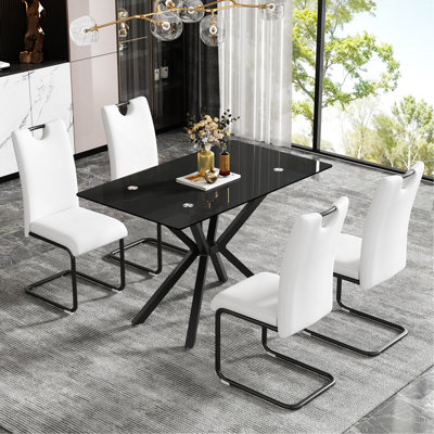 Table de salle à manger rectangulaire en verre trempé, conception élégante avec pieds en métal, table de cuisine pour la salle à manger