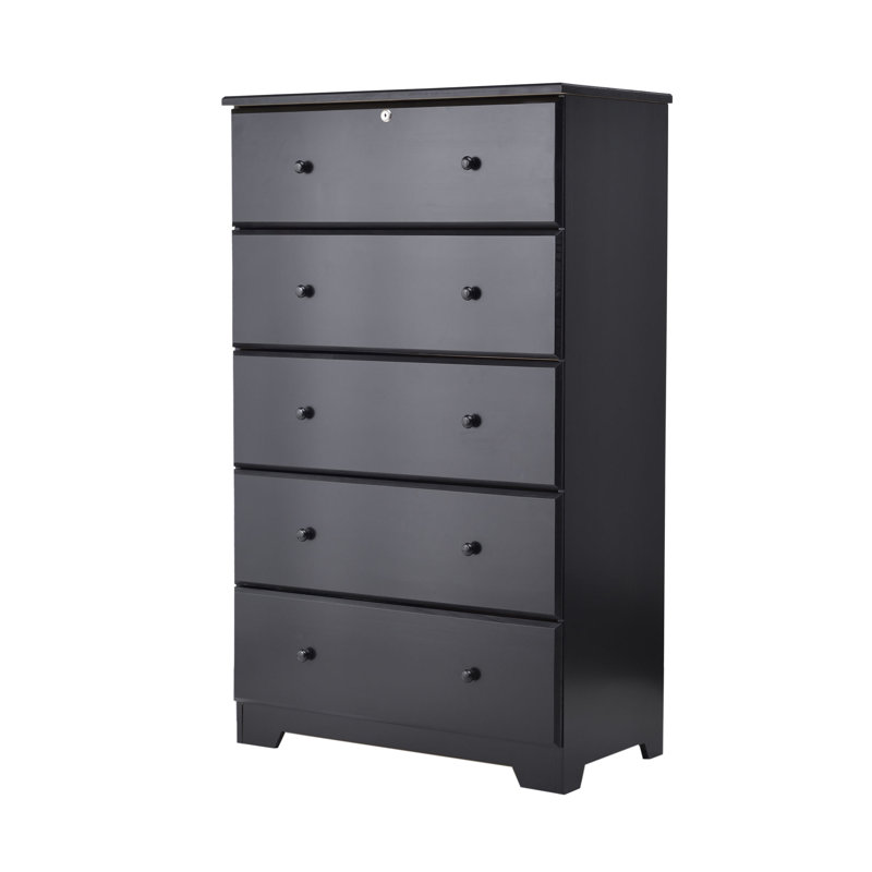 Solid Wood Solari 5 Drawer Deep Drawer 55" High, Black