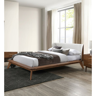 Lit double, noyer / beige