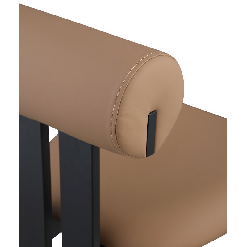Chaise de salle à manger rembourrée Dario, Cuir brun clair végétalien, Noir mat