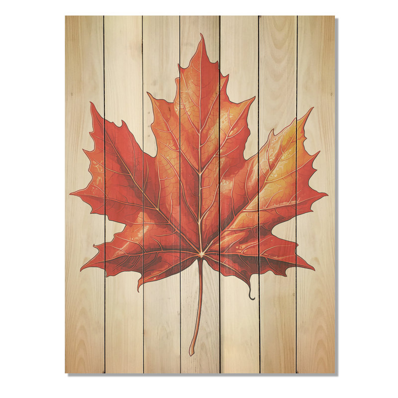 Minimalisme orange, feuille d'érable d'automne II - érable sur bois, H 20 po x l 10 po