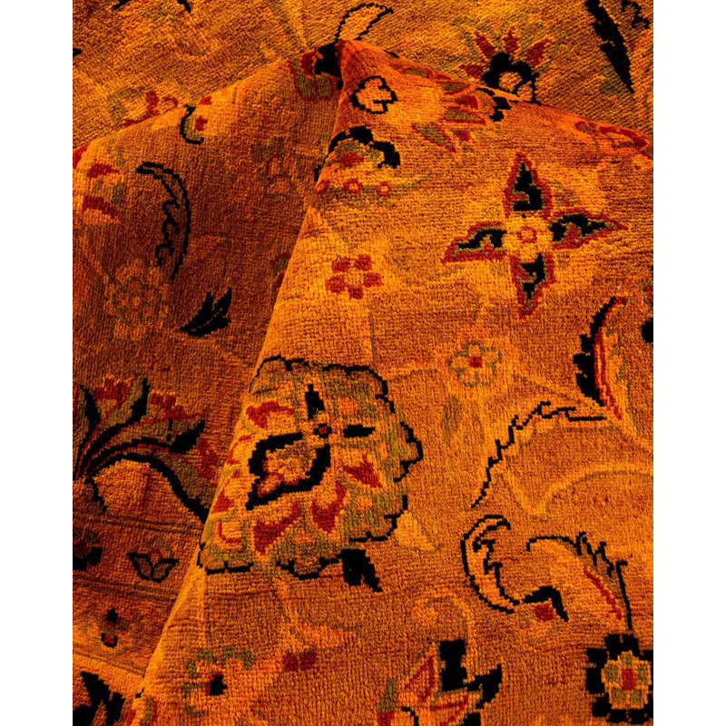 Tapis orange noué à la main de conception unique Chimel
