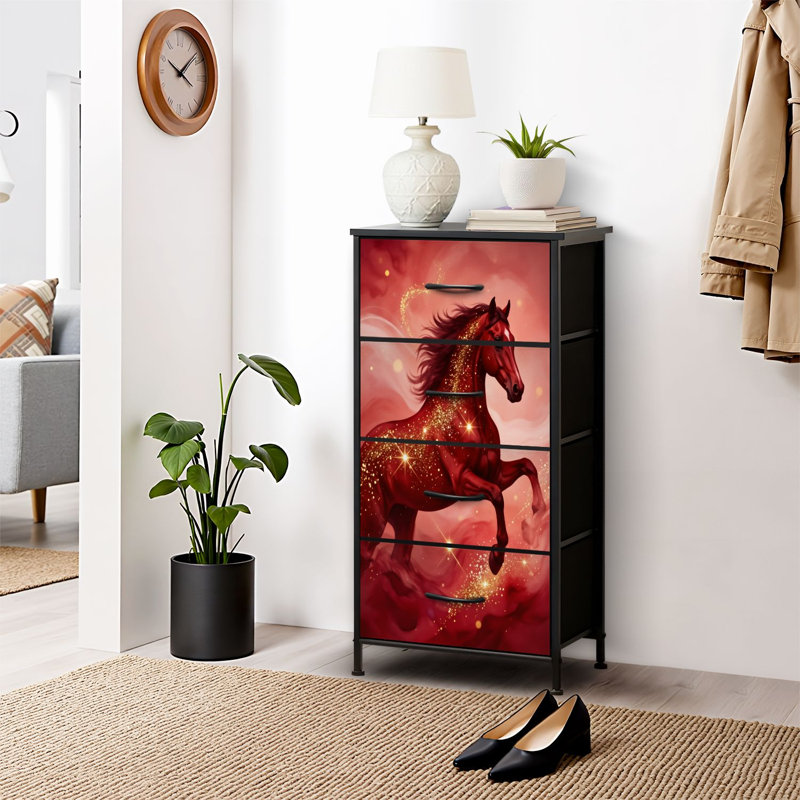 4 Drawer Dresser for Bedroom, Narrow Chest of Drawers, Wooden Top and Study Iron Frame 18"x37.5"-(WxH)
