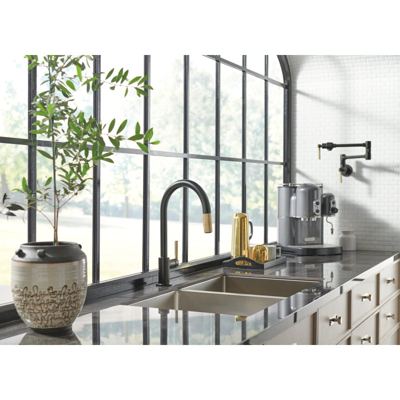Litze® Pull-Down Faucet with Arc Spout and Knurled Handle, Polished Chrome