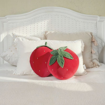 Cotton Velvet Strawberry Shaped Pillow In Red, Green And Yellow