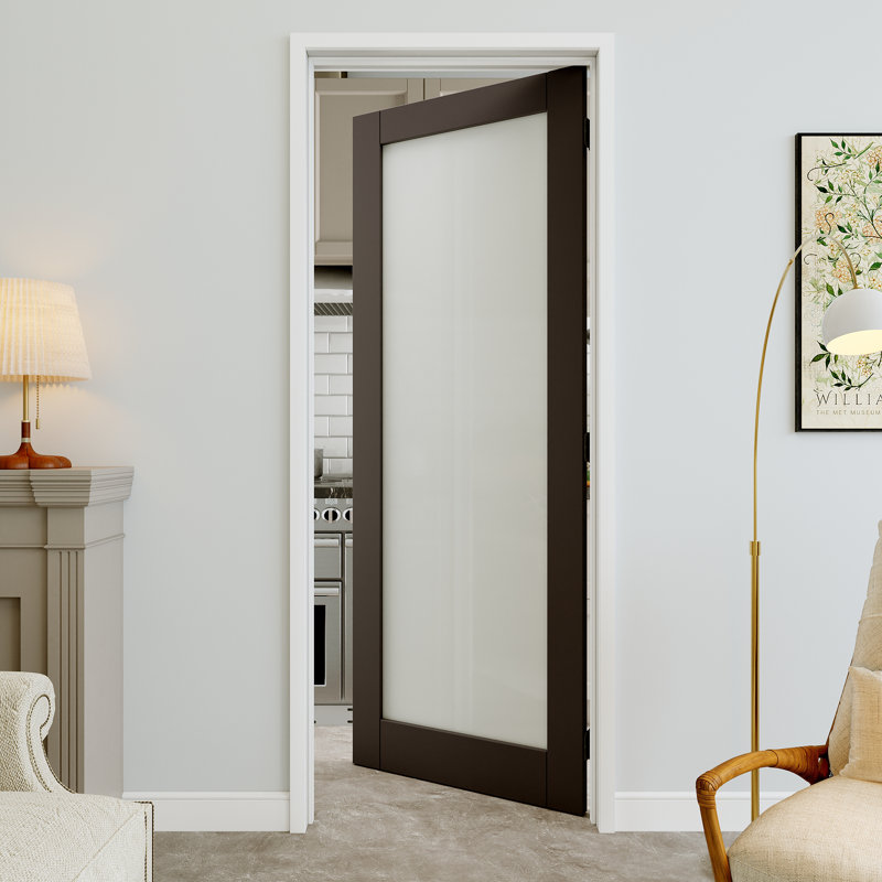 Portes intérieures à noyau solide en verre givré pré-fini 1-Lite avec cadre de porte et poignée courbée, Gauche