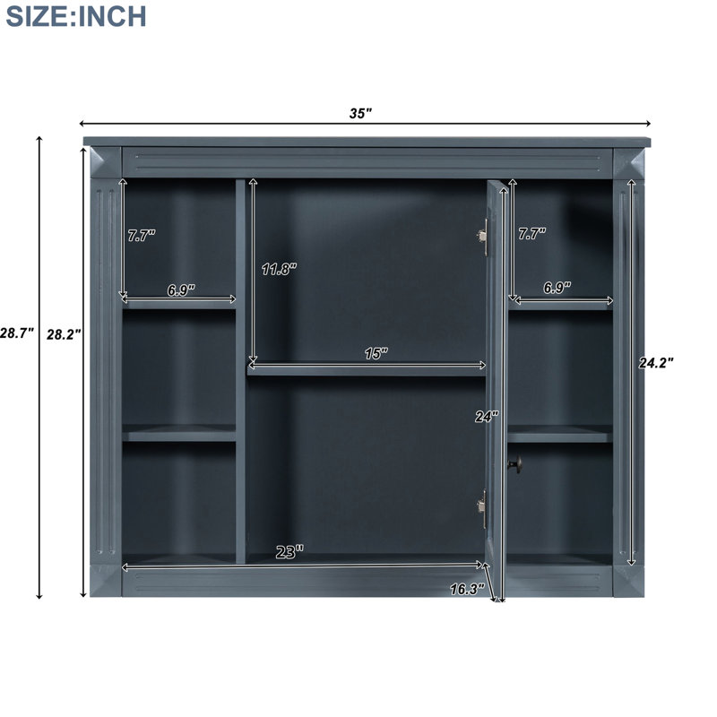 Armoire de rangement de salle de bain 35 po x 28 po - look moderne, charnières réglables, miroir mural 28 po, style, matériaux,
