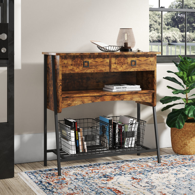 Buffet 2 tiroirs Iron Acton, Noir / brun rustique