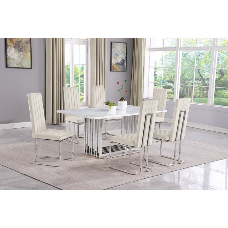 Ensemble de salle à manger Gagner, 7, Crème / argenté, Argent