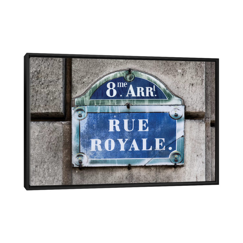 « rue royale », art textuel sur toile tendue, H 40 po x l 60 po x P 1,5 po, Toile avec cadre noir, Pas de tapis