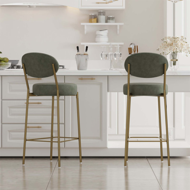 29'' H Seat Height Faux Leather Bar Stools Set Of 2 With Golden Legs, Modern Round Kitchen Chairs For Elegant Dining And Comfortable Seating