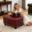 Banc de rangement rouge en similicuir avec garniture cloutée, repose-pieds et tabouret multi-usage pour le salon, la chambre à coucher et le vestibule-2021682705