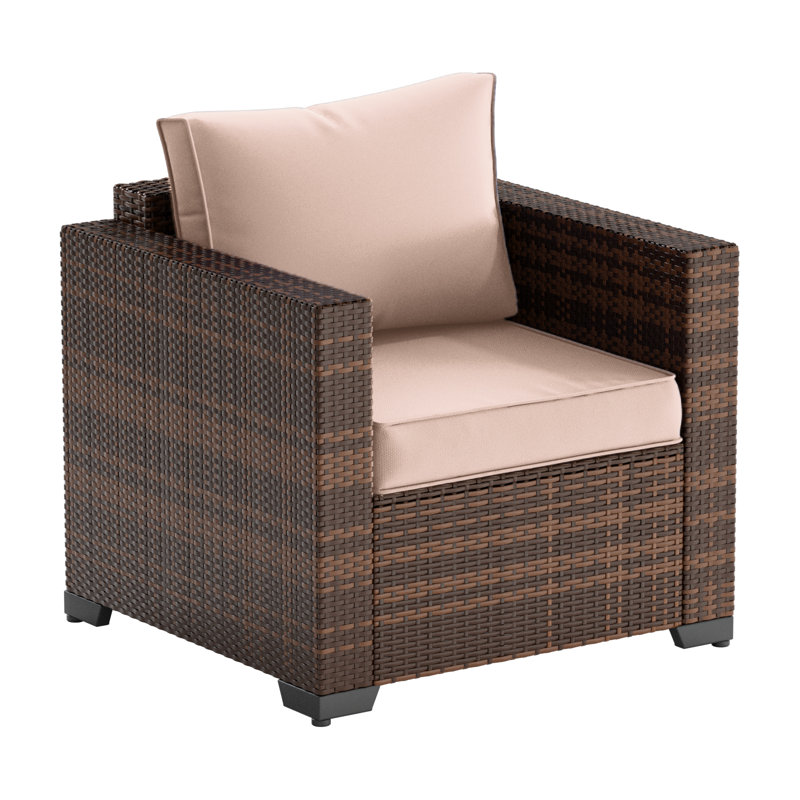Chaise de patio en osier avec coussins, Beige