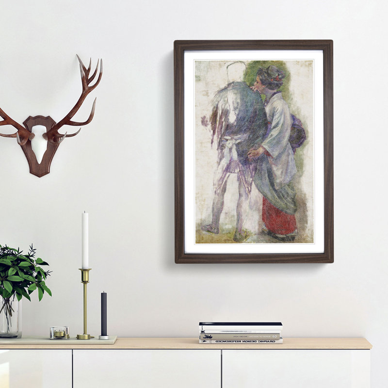 Man & Maiko by Kuroda Seiki - Picture Frame Painting Print, 65cm H x 48cm W x 2cm D, Walnut Framed