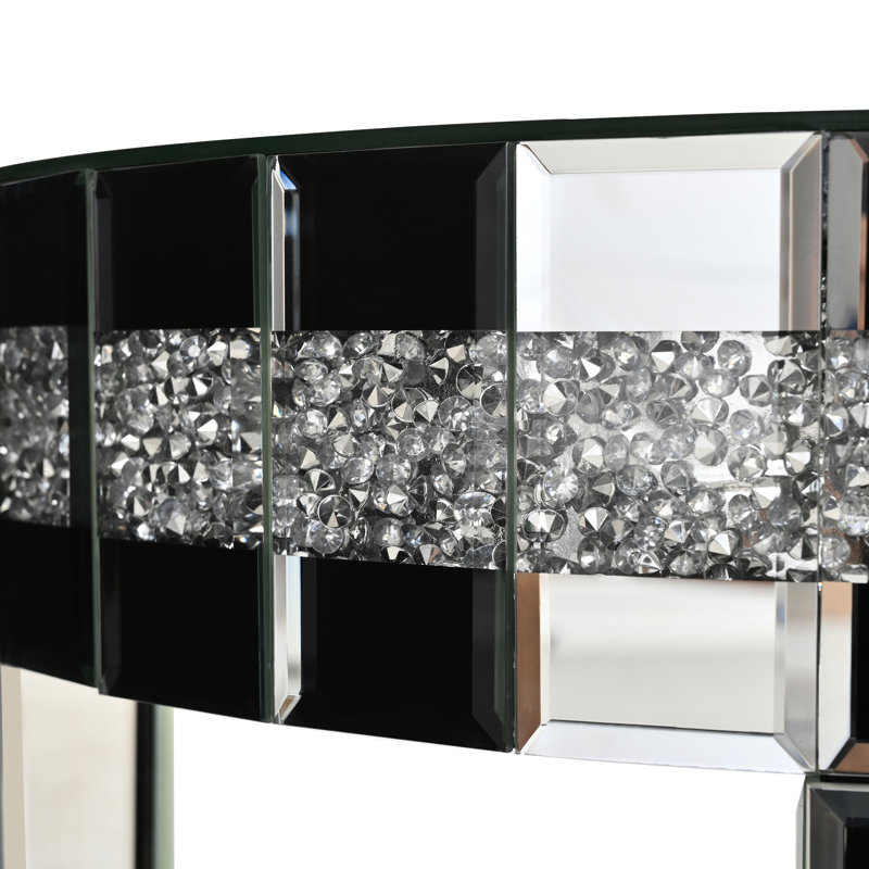 Table de style bistro Space-Optimized avec surface miroir haute définition et bordure en diamant, verre trempé, diamètre de 19,7 po, hauteur de 28,3 po, petit déjeuner élégant pour le café, conception compacte