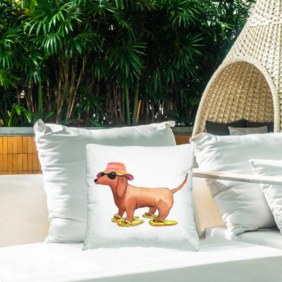 Beach Dog Flip Flops Outdoor Printed Pillow by Geoff Allen