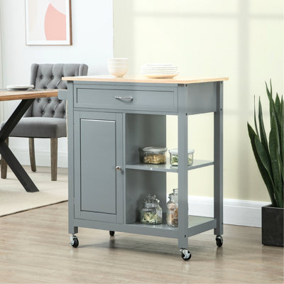 Portable Kitchen Island Table, Gray, Solid Wood Top, Drawer, Storage Shelf, Adjustable Shelving, Mobility Rolling Island, Countertop, Towel Holder, Fo by Latitude Run