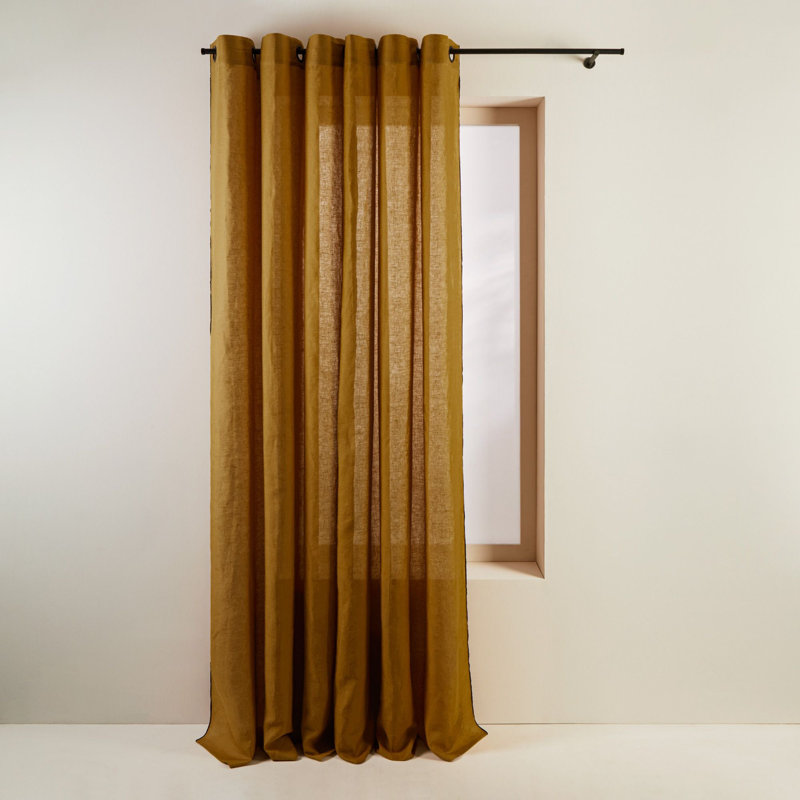 Linen Semi Sheer Curtain Single Panel, 200 x 280cm, Light Brown