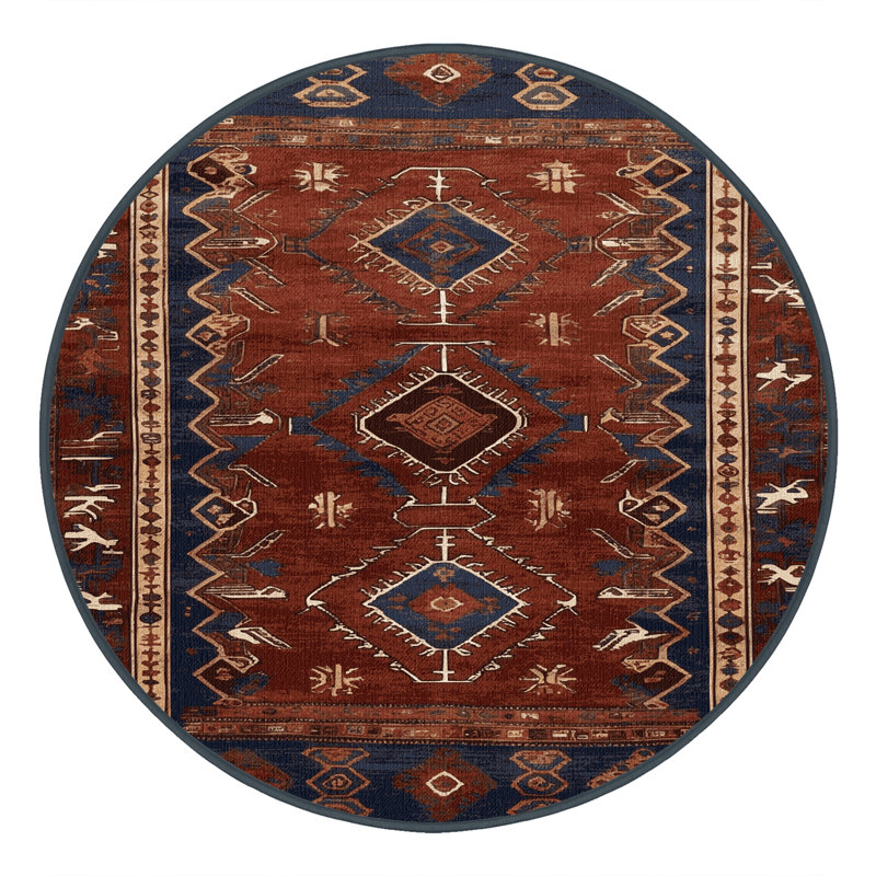 Tapis brun turc lavable à la machine, Rond 6 pi