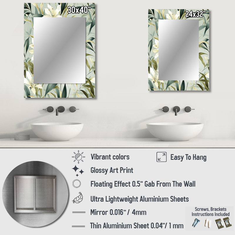 Motif tropical Brielyn Bamboo Whispers - miroir décoratif tropical, grand miroir mural tropical, impression d'art en métal