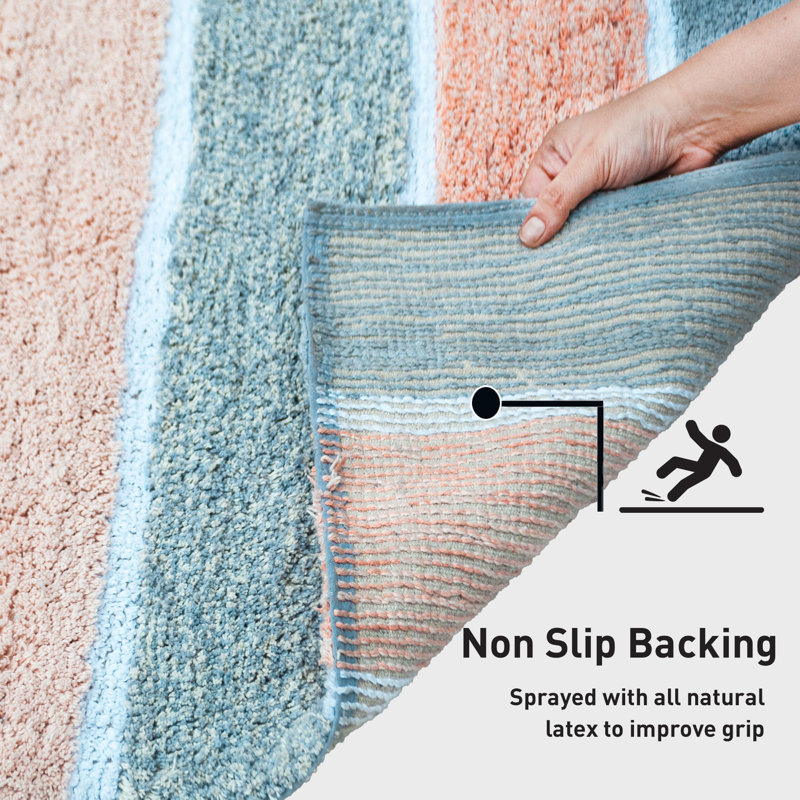 Cervantes 100% Cotton Non-Slip Bath Rug, Gray/Blush, 21''x34''/17''x24''