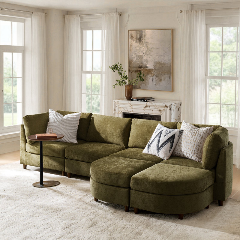 Canapé modulaire avec repose-pieds Dayman l 125 po, Chenille mousse