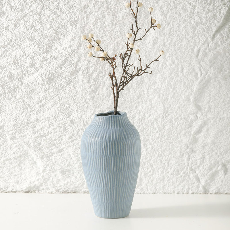 Modern Minimalist Blue Porcelain Vase, Leak-Resistant & Durable, Perfect For Fresh Or Dried Flowers, Ideal Gift For Weddings & Home Decor