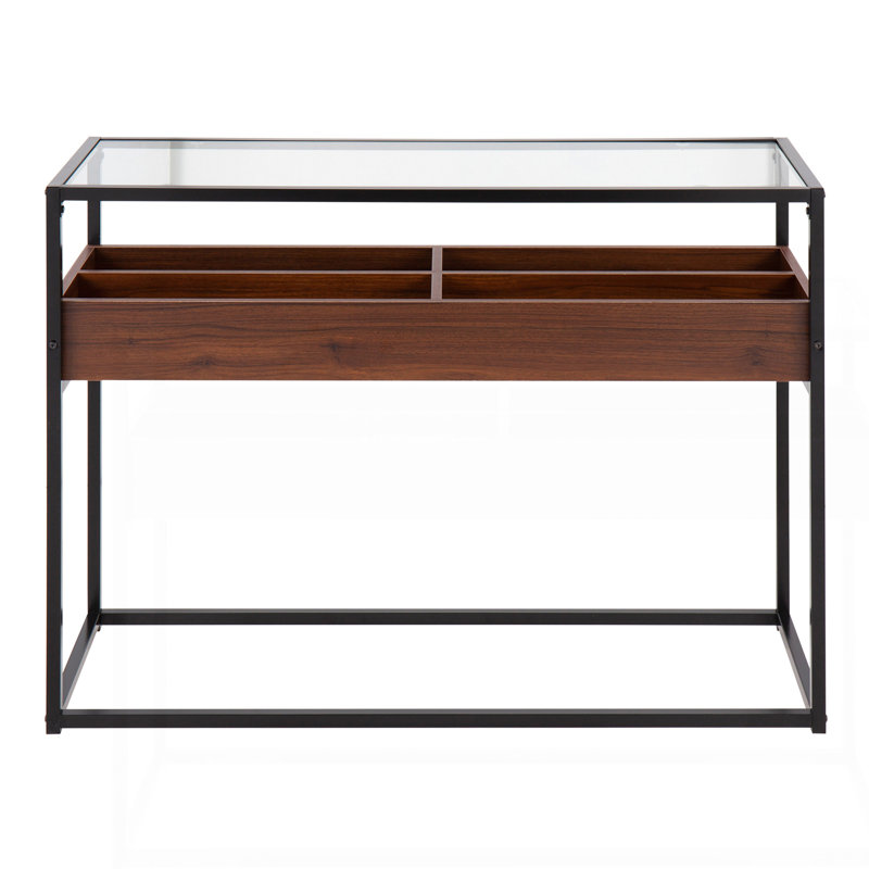 Display Contemporary Console Table In Black Metal, Walnut Wood, And Clear Glass By Lumisource, Black/Brown