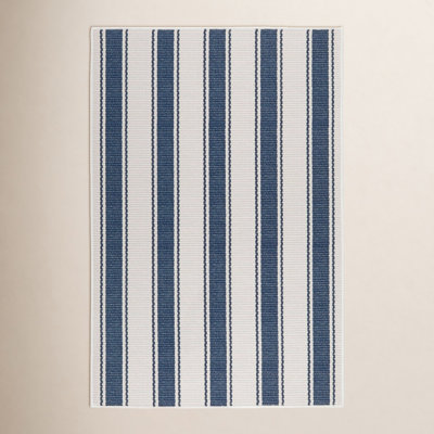 Blue Awning Stripe Machine Washable Rug