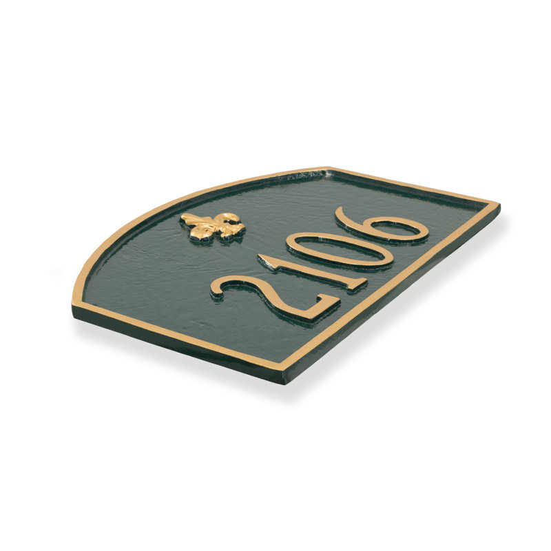 Enseigne d’adresse pour pelouse sur 2 lignes Fleur de Lis, Gris / Argent