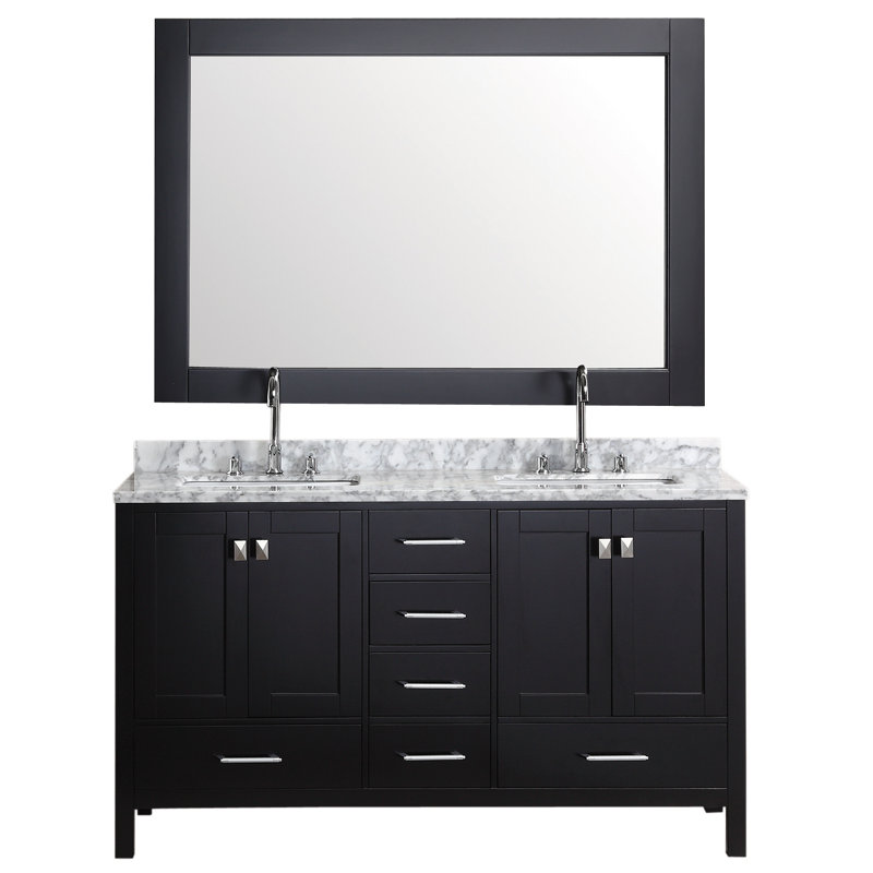 Ensemble de meuble-lavabo de salle de bain double 61 po avec miroir Carrasquillo, Espresso