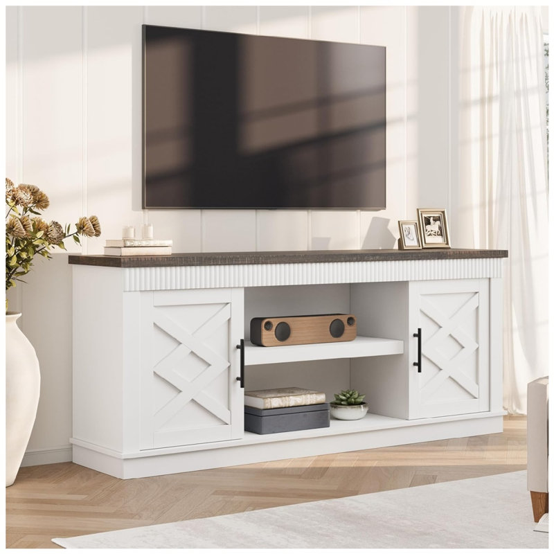 TV Stand for  Up to 70 Inches - Entertainment Center with 2 Doors and Open Storage Shelf for Living Room or Bedroom