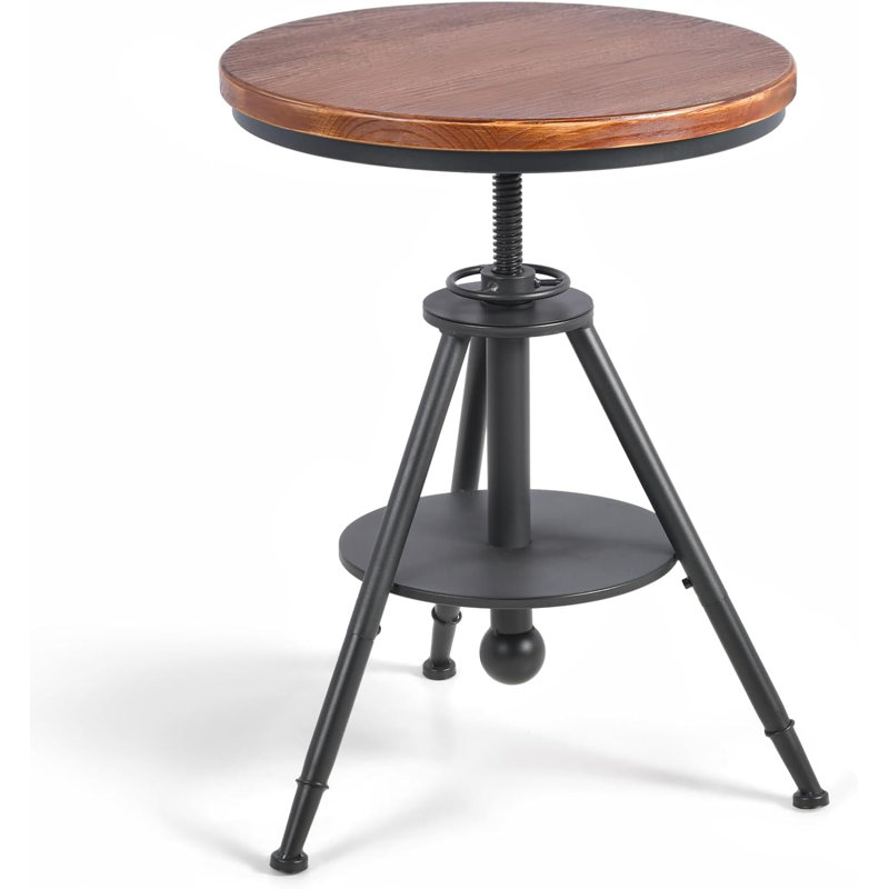 19.7" Round Pub Table Height Adjustable With 360 Swivel Solid Wood Tabletop For Dining Bistro Cafe Home Bar, Rustic Brown