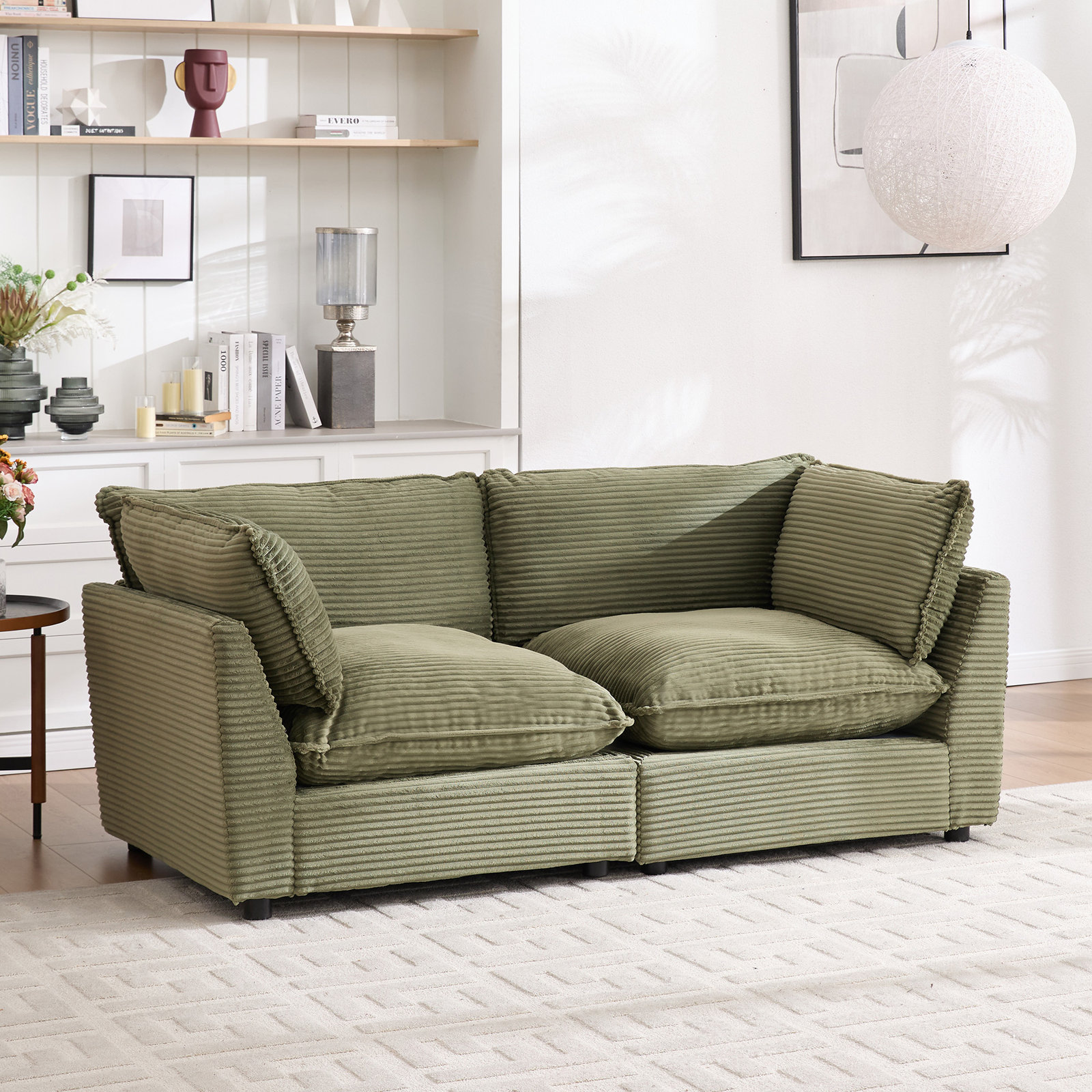 Eagan 75" Modular Loveseat, Green Corduroy