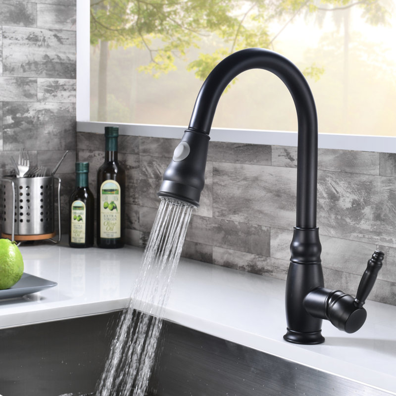 Single Lever Kitchen Faucet With Pull-Down - Black, Modern Style For Easy Operation And Versatile Water Supply Black Style, Handle Use