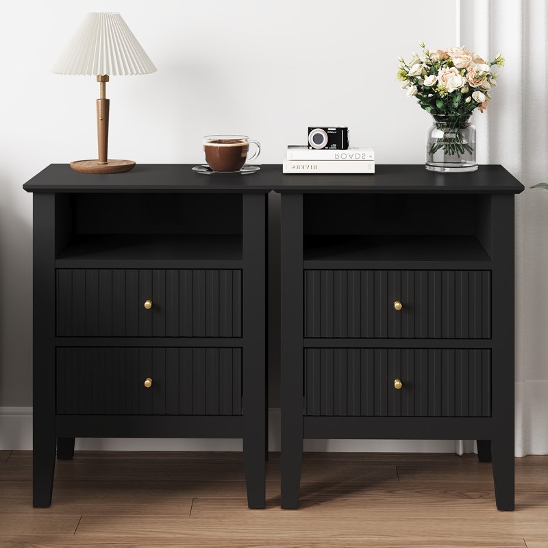 Philomena 2 Drawer Nightstand, Black without charge station