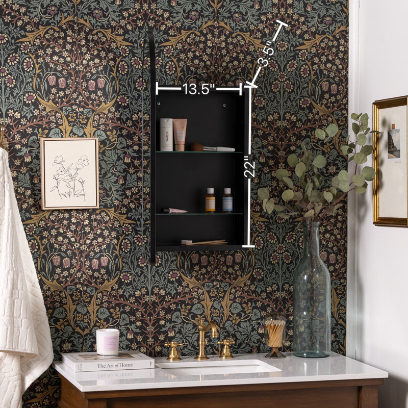 Eaton Arched Medicine Cabinet, Recess Mount, Black