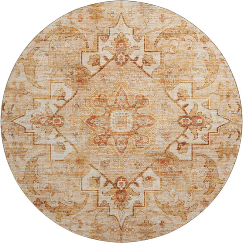 Premium Machine Washable Mayfield AMF2164 global Rug, Round 8' , Copper