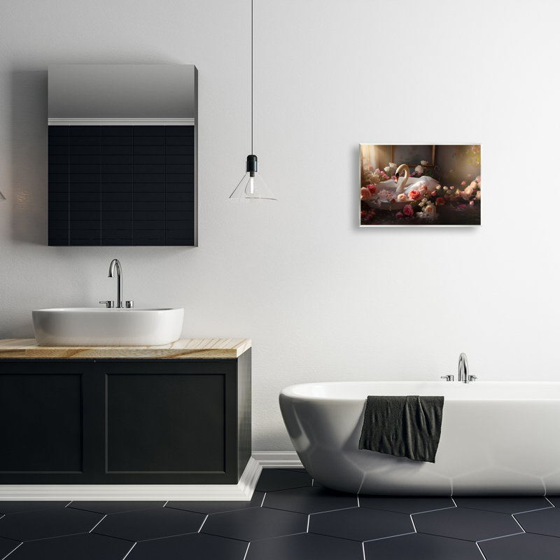 Art mural, "Swan & Bathroom Roses" par Lazar Studio, H 13 po x l 19 po