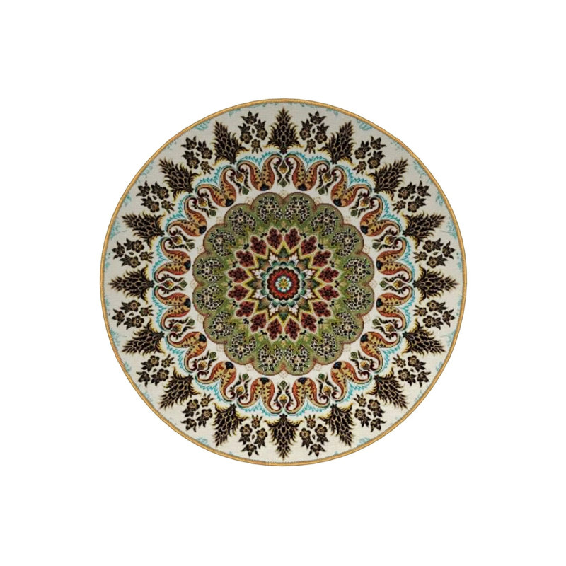 Multicolored Antique Pattern Detailed Woven Base Modern Decorative Carpet, Round 5'