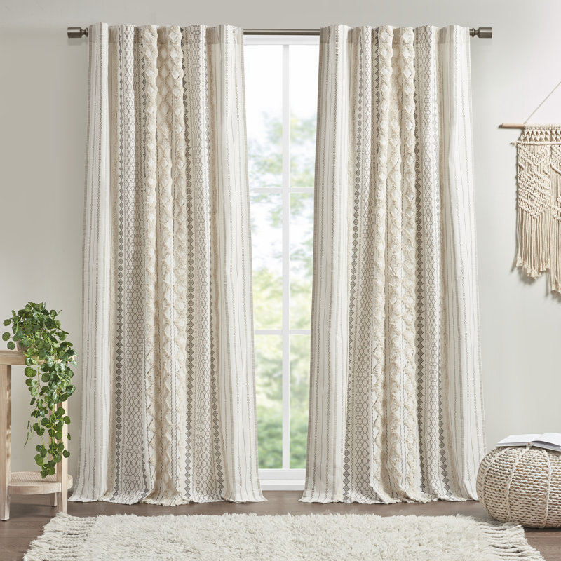 Rideau simple en coton Imani, L 50 po x L 84 po, Ivoire ivoire