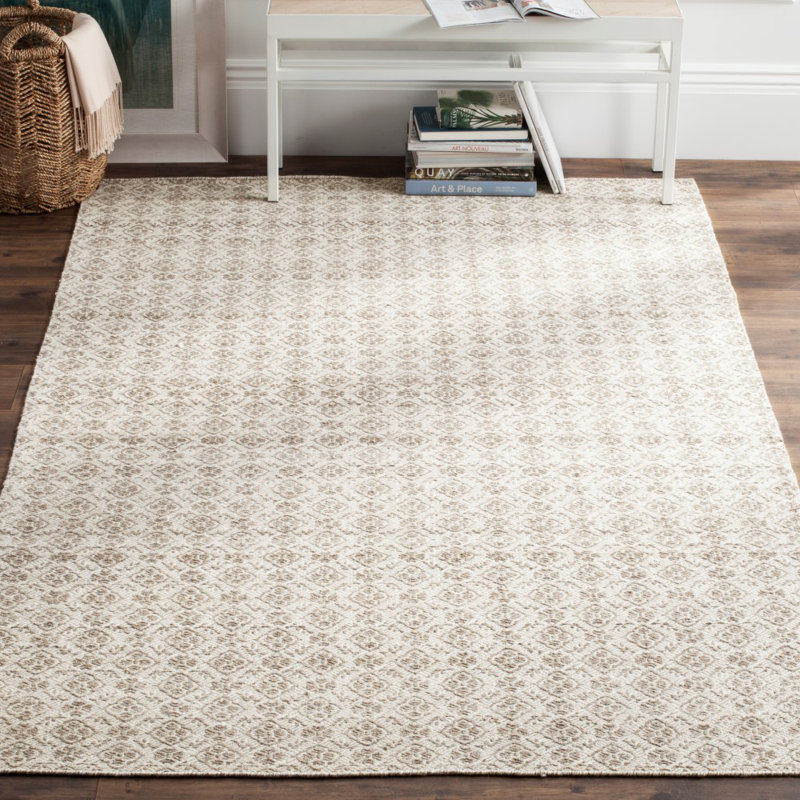 Sanders Hand Woven Wool/Cotton Floral Rug in Gray/Ivory, Rectangle 8' x 10'