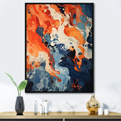 Blue And Orange Liquid Ink Waves II - Abstract Wall Art