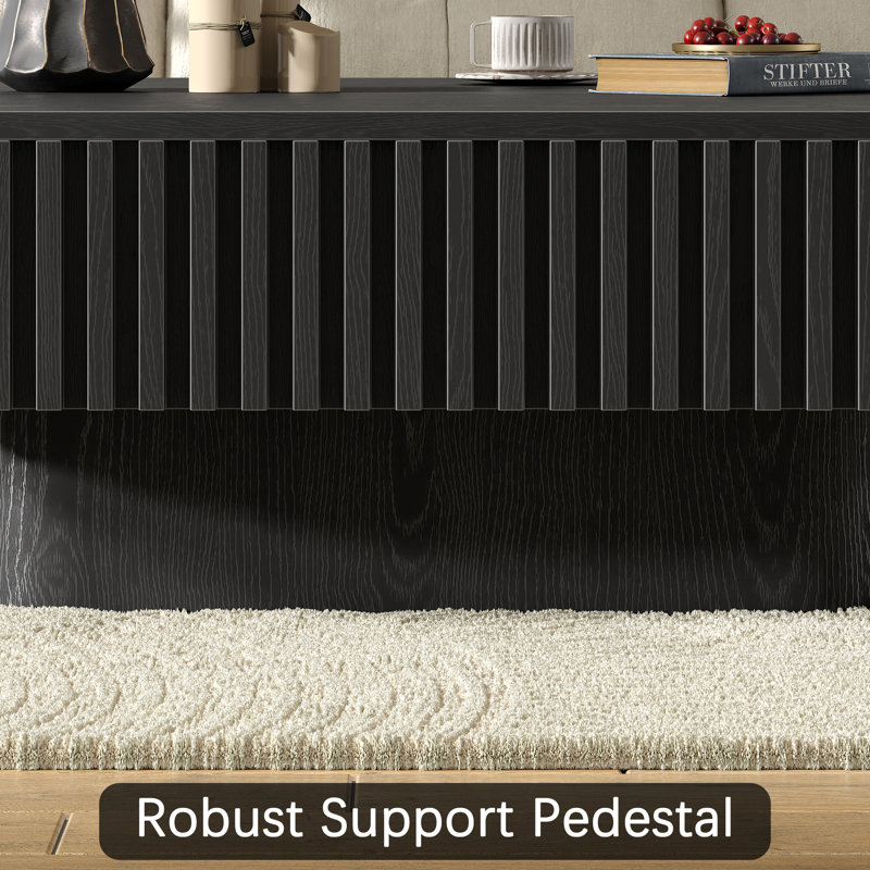 Table basse carrée moderne de 90 cm avec plateau relevable, rangement dissimulé, design cannelé et pied central., Noir