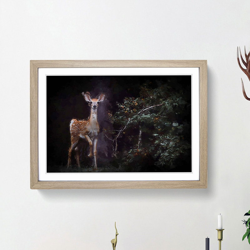 Curious Fawn in Abstract - Picture Frame Painting Print, Oak Framed, 48cm H x 65cm W x 2cm D