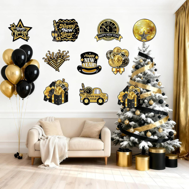 Décorations du Nouvel An, découpes en carton, ensemble de découpes rétro pour le Nouvel An, décoration murale pour l'extérieur, babillard
