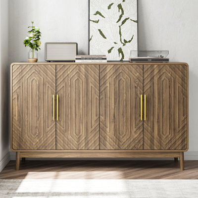 Buffet sculpté à 4 portes avec tablettes réglables, rangement multifonctionnel pour le salon et le vestibule