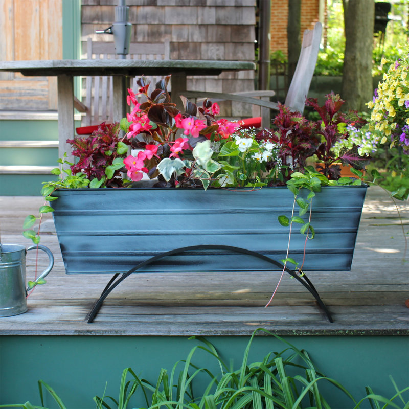 Large Blue Galvanized Steel Flower Box with Stand